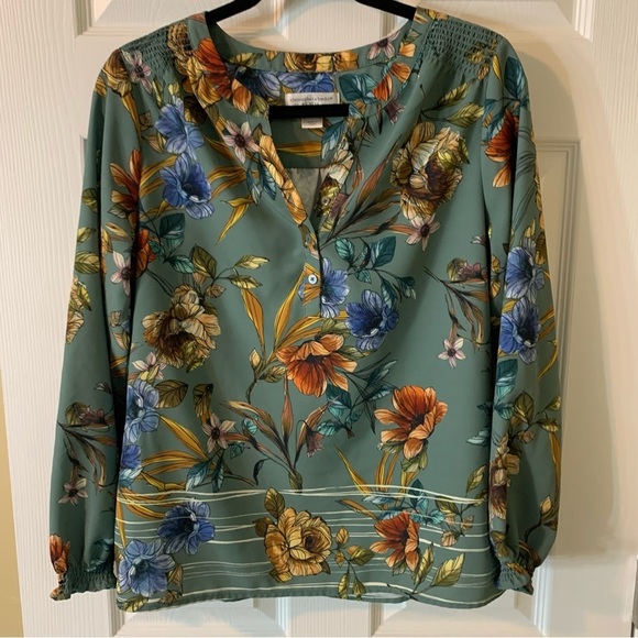 Christopher & Banks Teal Long Sleeve Floral Blouse, size P/M - Picture 7 of 7